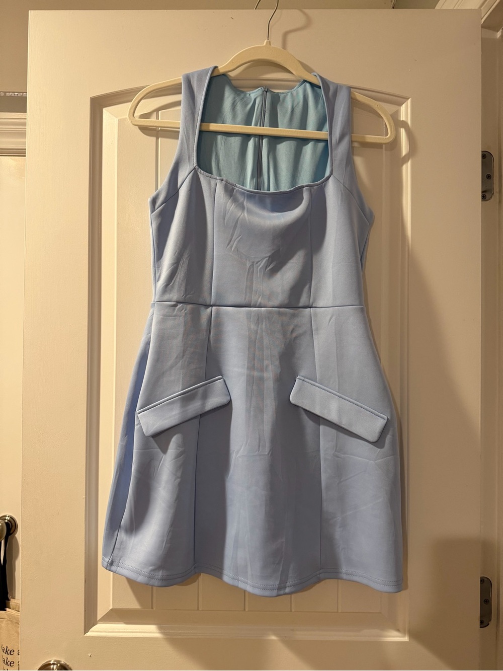 Amazon Light Blue Sleeveless Mini Dress with Flap Pockets